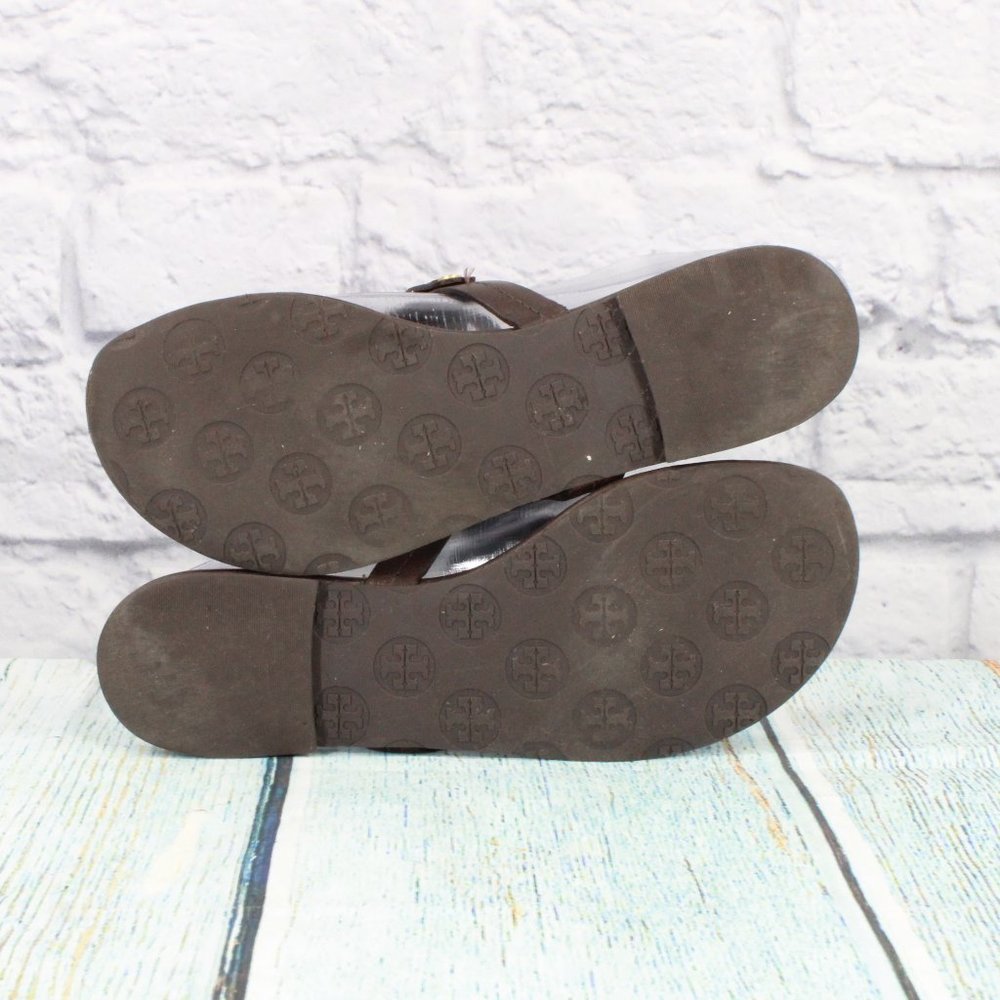 *Tory Burch Miller Brown Leather Logo Medallion Flip Flop Thong Sandals 8.5 Inch - Picture 9 of 9